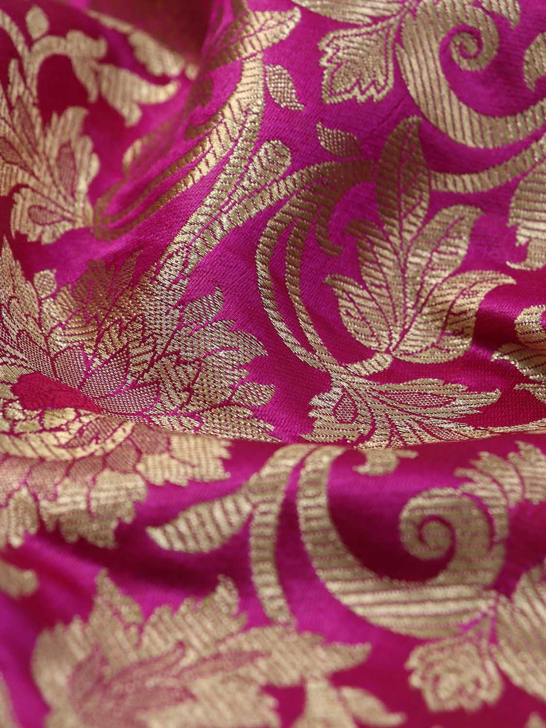 Pink Banarasi Kimkhwab Silk Fabric ( 0.75 Mtr ) - Luxurion World