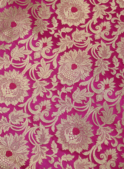 Pink Banarasi Kimkhwab Silk Fabric ( 0.75 Mtr ) - Luxurion World