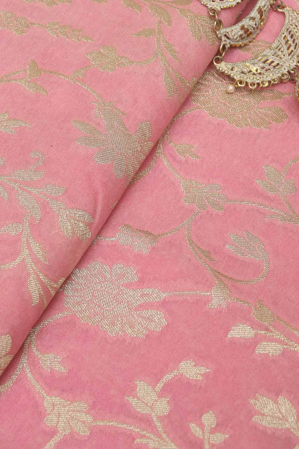 Pink Banarasi Silk Fabric ( 1 Mtr ) - Luxurion World