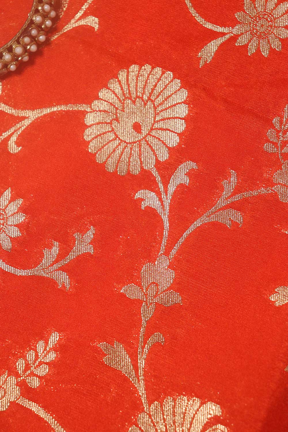 Orange Banarasi Brocade Silk Fabric ( 1 Mtr ) - Luxurion World