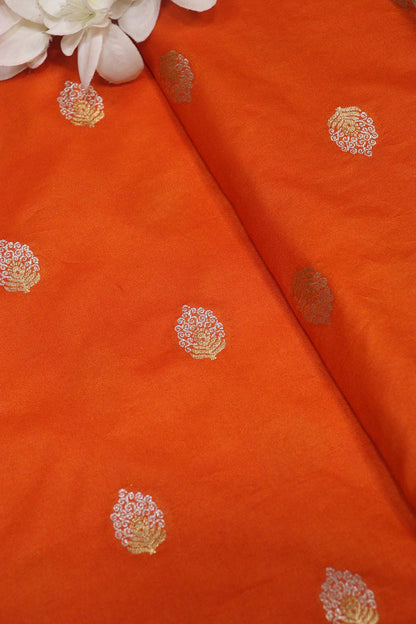 Orange Banarasi Silk Sona Roopa Fabric ( 0.5 Mtr ) - Luxurion World