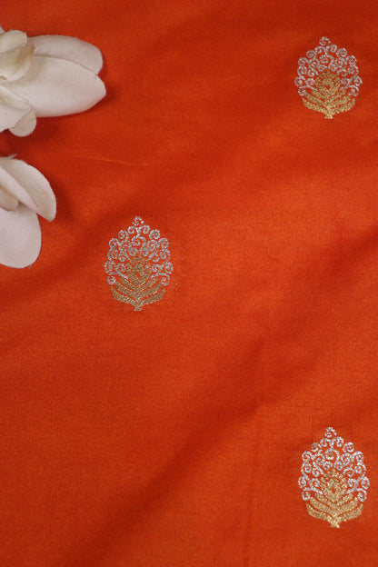 Orange Banarasi Silk Sona Roopa Fabric ( 0.5 Mtr ) - Luxurion World