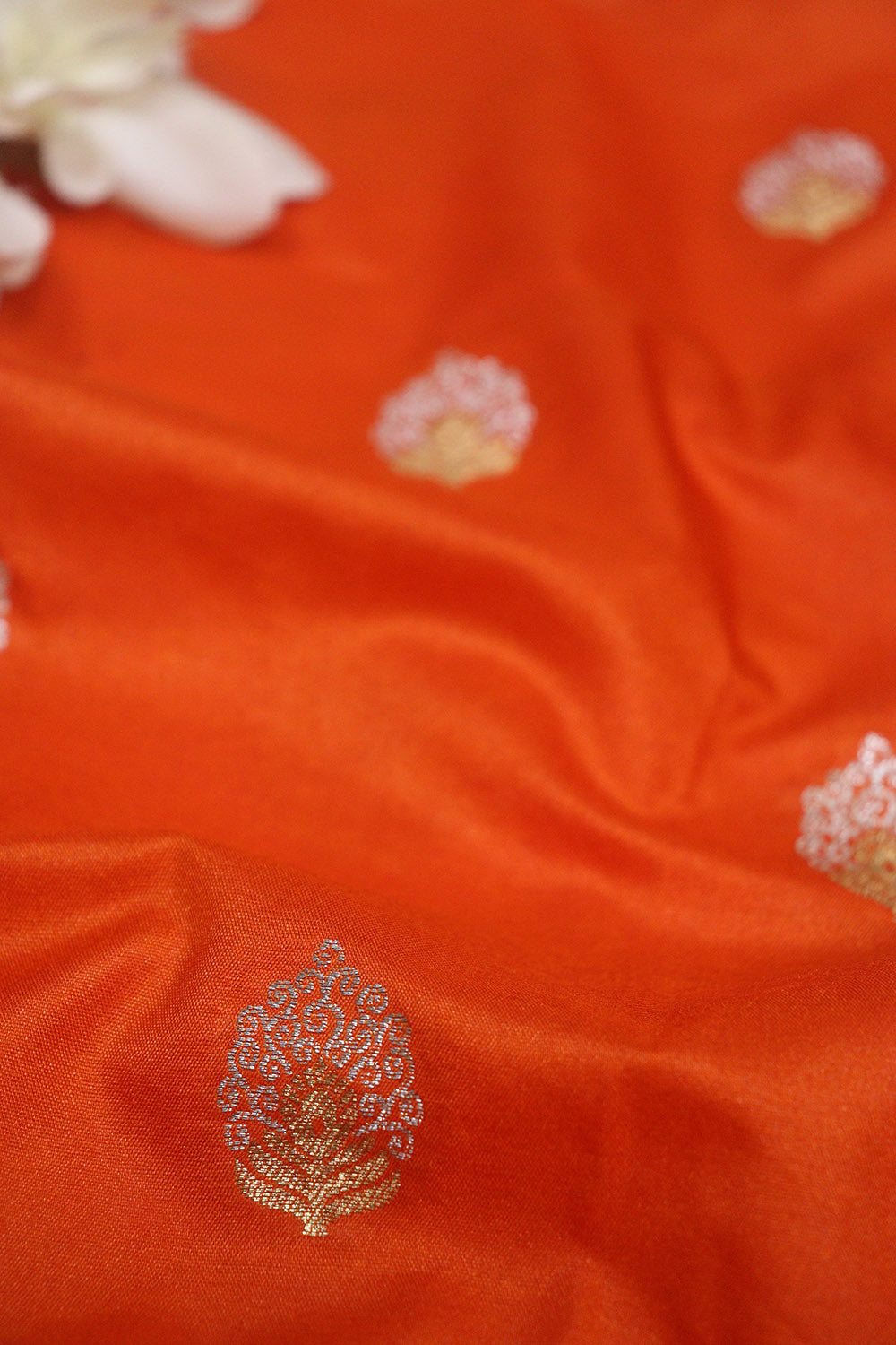 Orange Banarasi Silk Sona Roopa Fabric ( 0.5 Mtr ) - Luxurion World