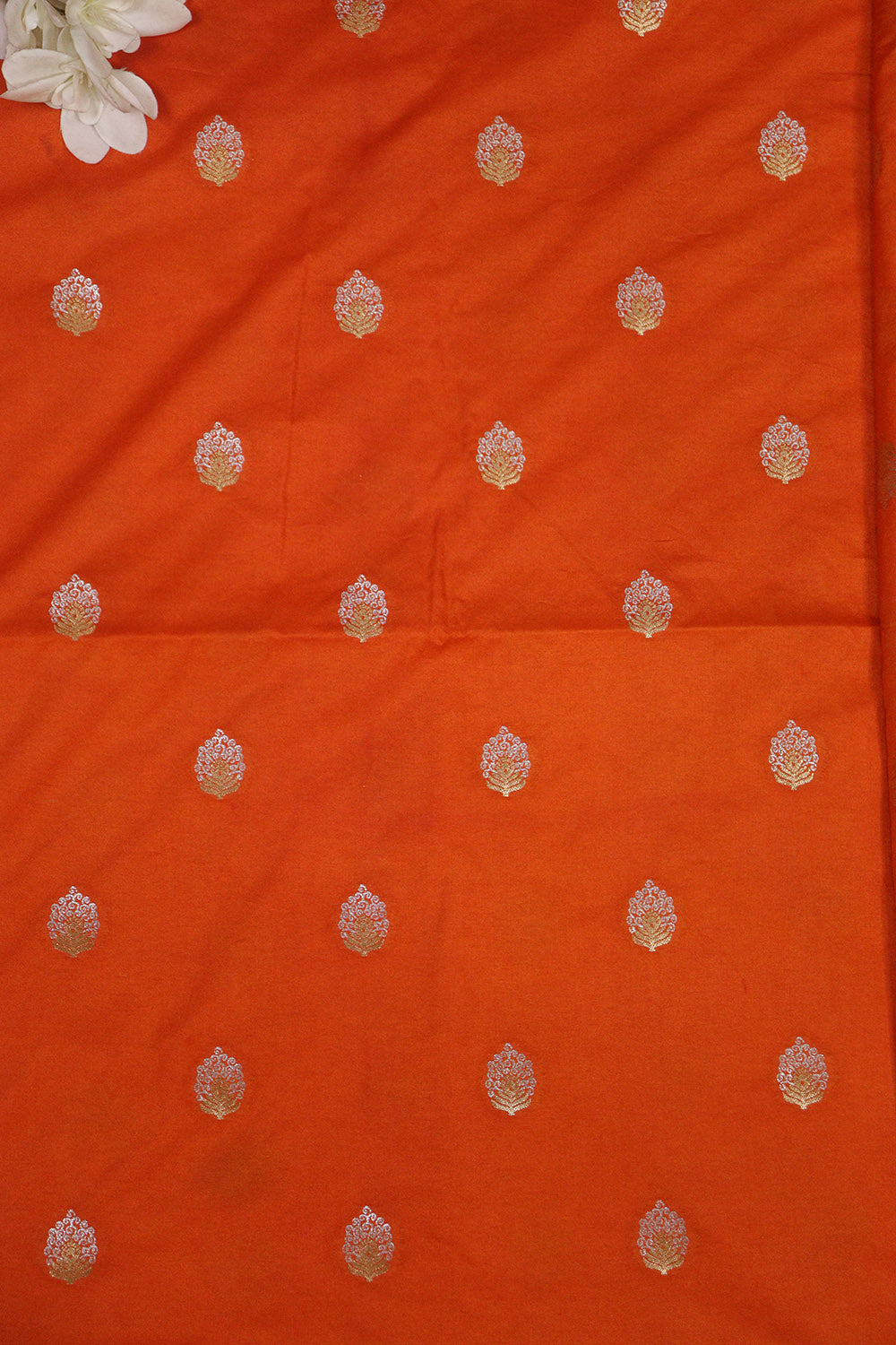 Orange Banarasi Silk Sona Roopa Fabric ( 0.5 Mtr ) - Luxurion World