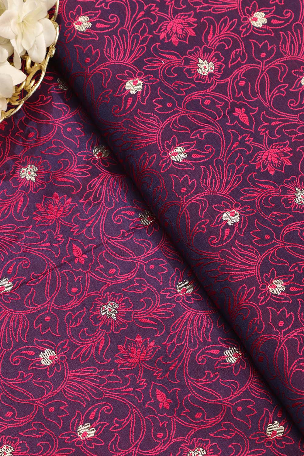 Exquisite Purple Banarasi Tanchui Silk Fabric ( 2.5 Mtr ) - Luxurion World