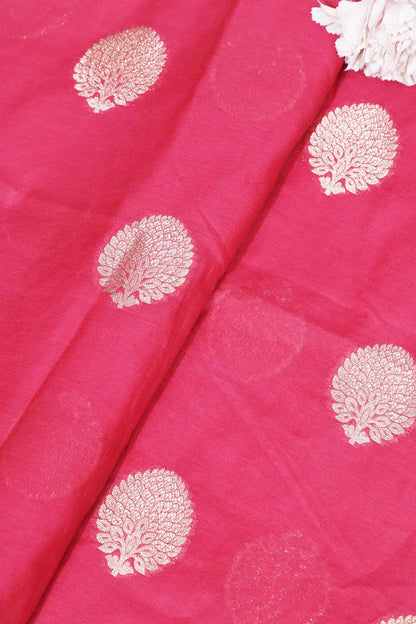 Beautiful Pink Banarasi Chanderi Silk Fabric ( 1 Mtr ) - Luxurion World