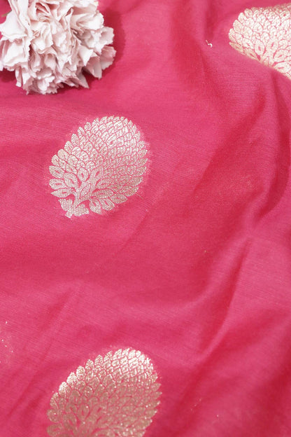 Beautiful Pink Banarasi Chanderi Silk Fabric ( 1 Mtr ) - Luxurion World