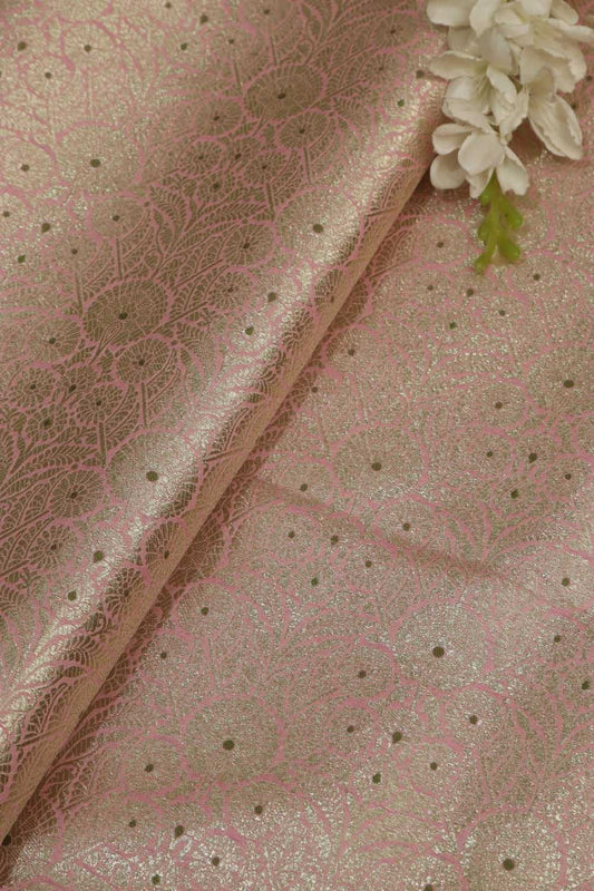 Beautiful Pink Banarasi Brocade Silk Fabric ( 1 Mtr ) - Luxurion World