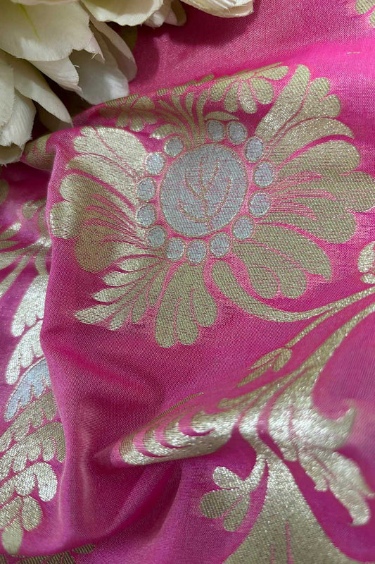 Exquisite Pink Banarasi Silk Fabric - 1 Mtr - Luxurion World