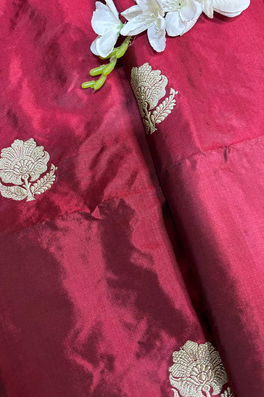 Elegant Maroon Banarasi Pure Katan Silk Fabric ( 1 Mtr)