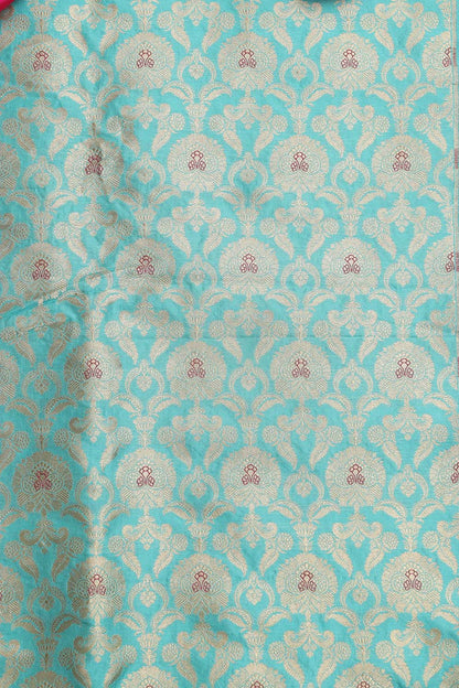 Blue Banarasi Pure Katan Silk Fabric - Luxurious Elegance ( 1 Mtr ) - Luxurion World