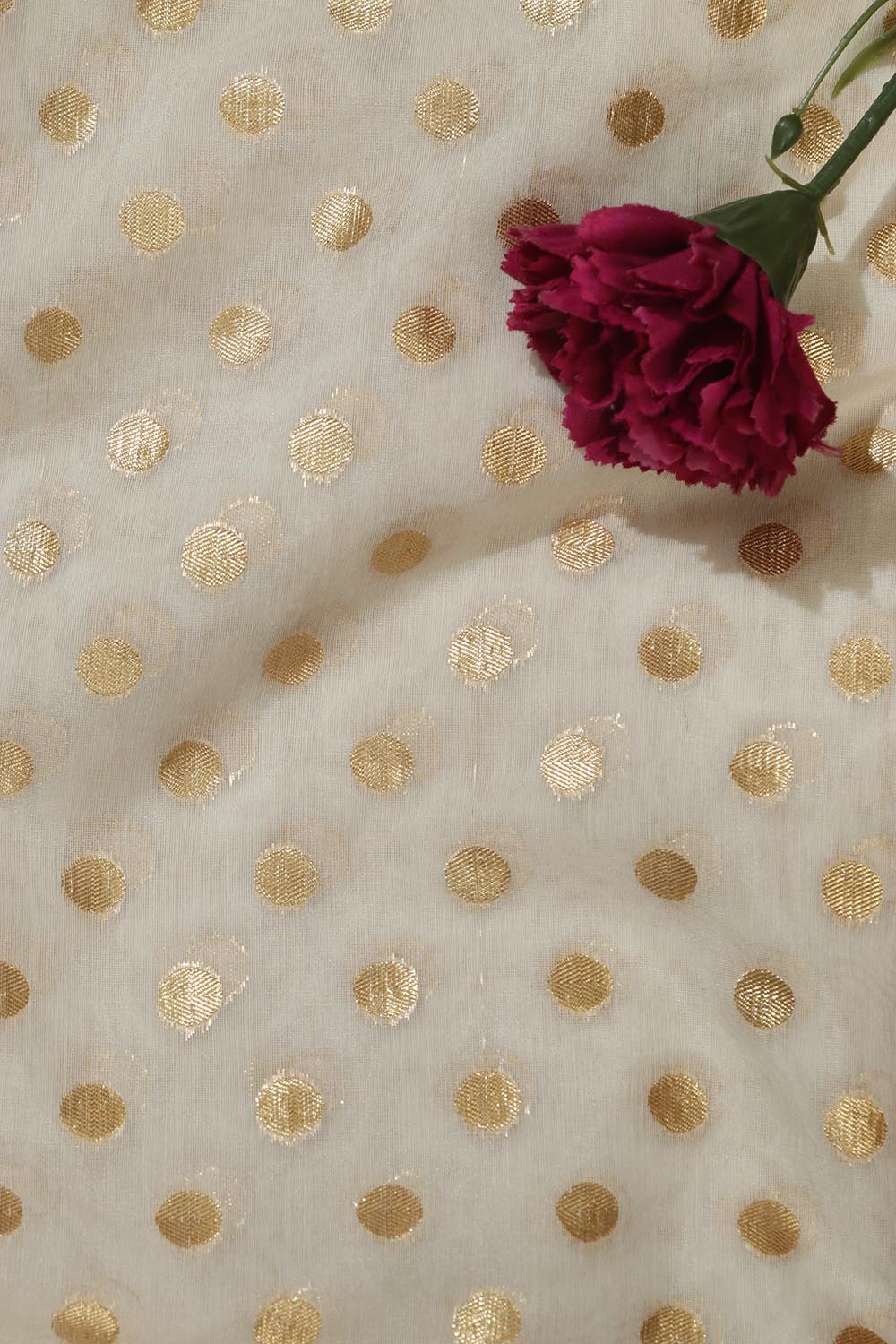 Dyeable Banarasi Chanderi Silk Polka Dots Fabric (0.75 Mtr) - Luxurion World