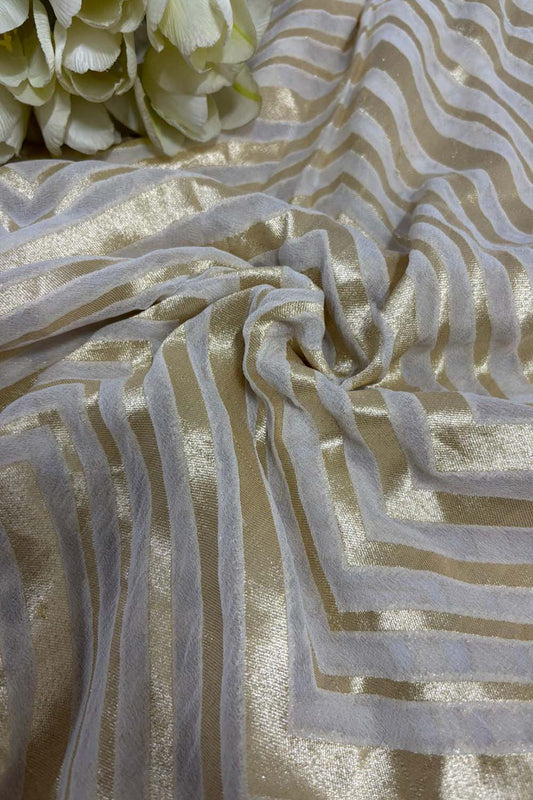 Dyeable Banarasi Pure Georgette Zig Zag Design Fabric ( 1 Mtr ) - Luxurion World