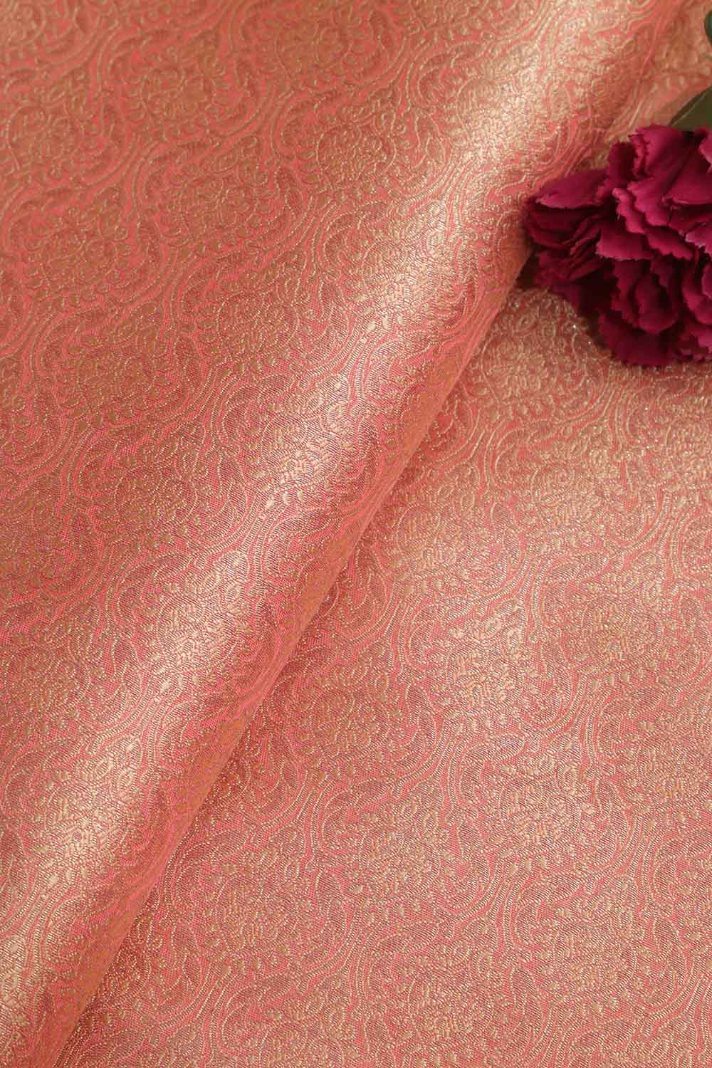 Stunning Pink Banarasi Brocade Silk Fabric - 1 Mtr - Luxurion World