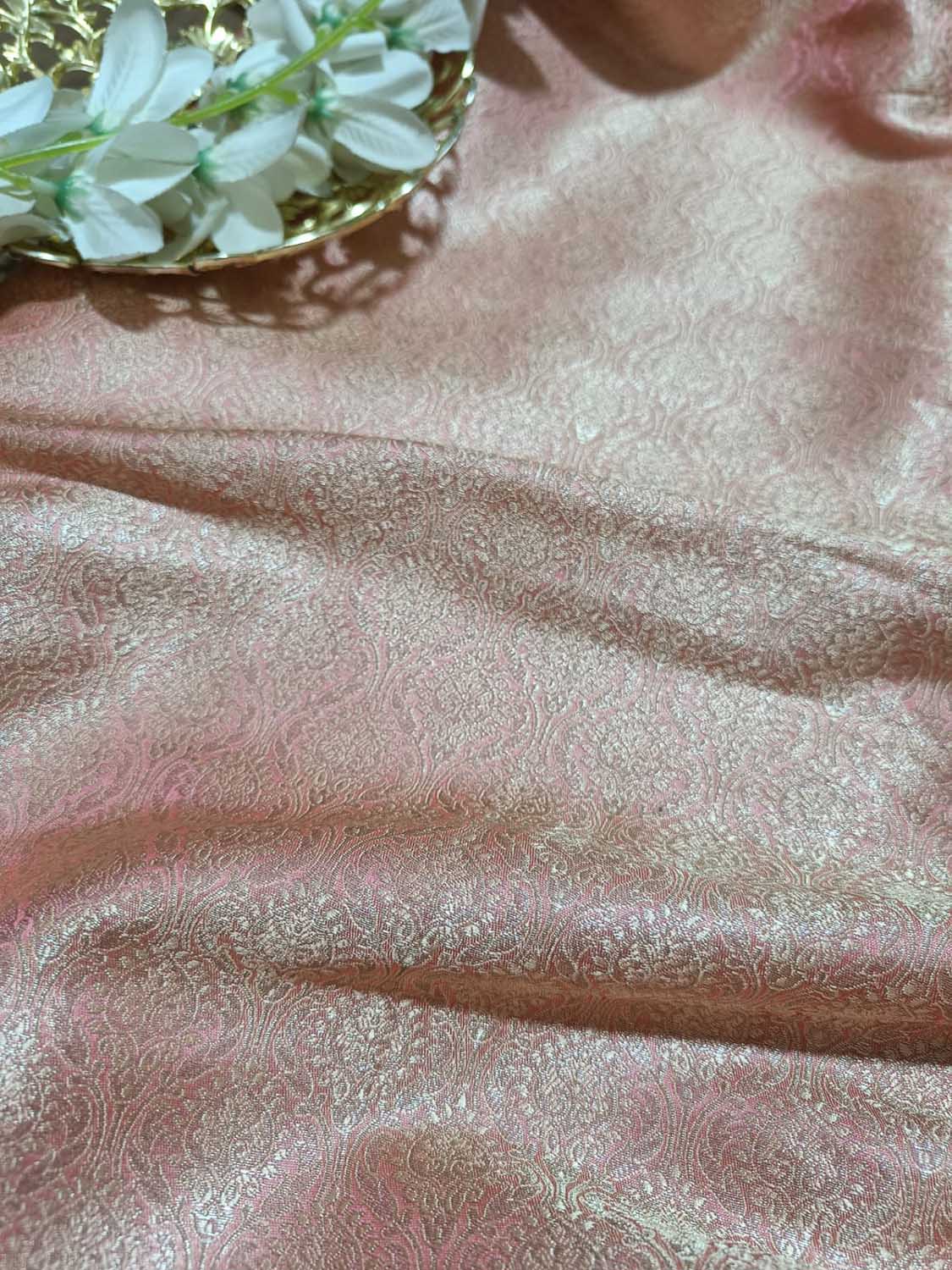 Stunning Pink Banarasi Brocade Silk Fabric - 1 Mtr - Luxurion World