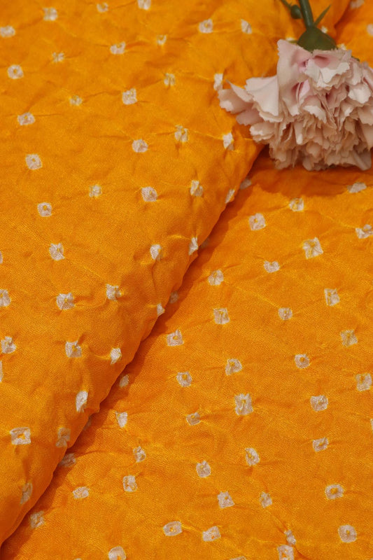 Yellow Bandhani Gajji Silk: Vibrant and Luxurious Fabric ( 1 Mtr ) - Luxurion World