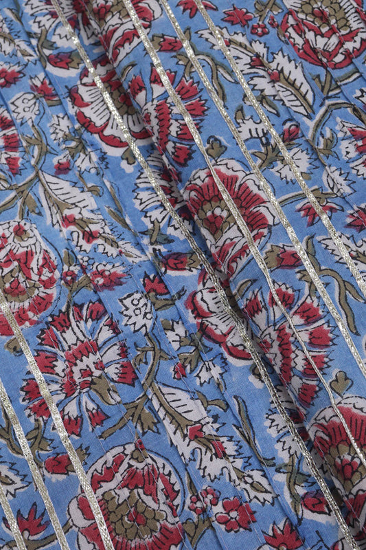 Ocean Blue Floral Print Fabric, Hand Block Print Indian Fabric Sold by  Yard, Block Print Fabric, Fabric for Dress, Beautiful Fine Print 