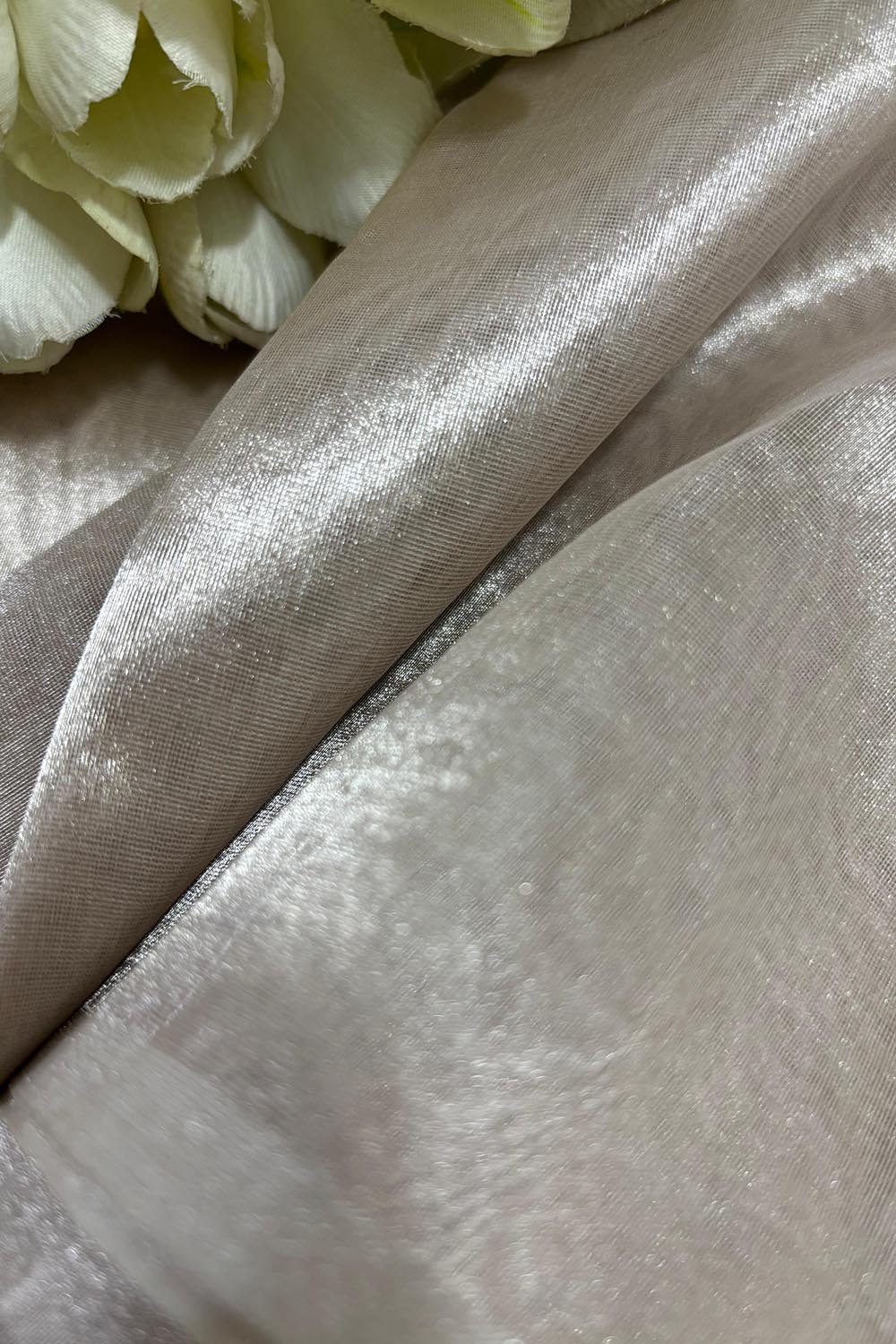 Silver Plain Metallic Pure Tissue Fabric ( 1 Mtr ) - Luxurion World