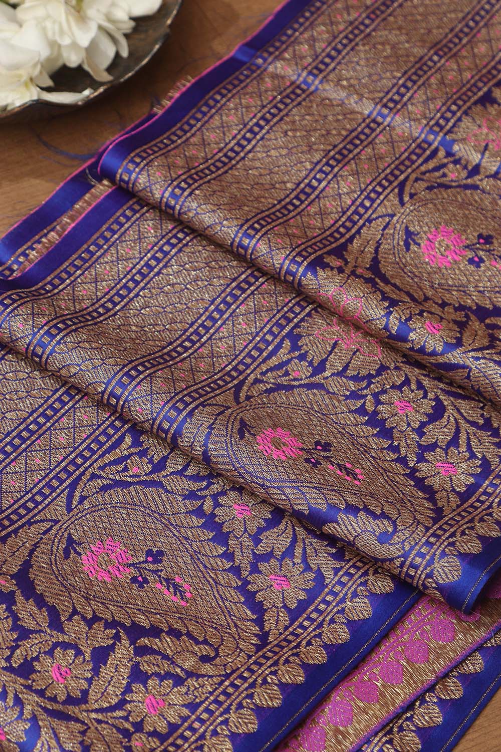 Elegant Blue Banarasi Silk Lace ( 1 Mtr ) - Luxurion World