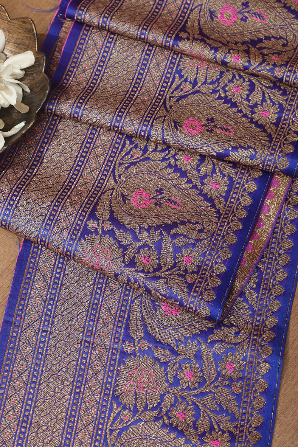 Elegant Blue Banarasi Silk Lace ( 1 Mtr ) - Luxurion World