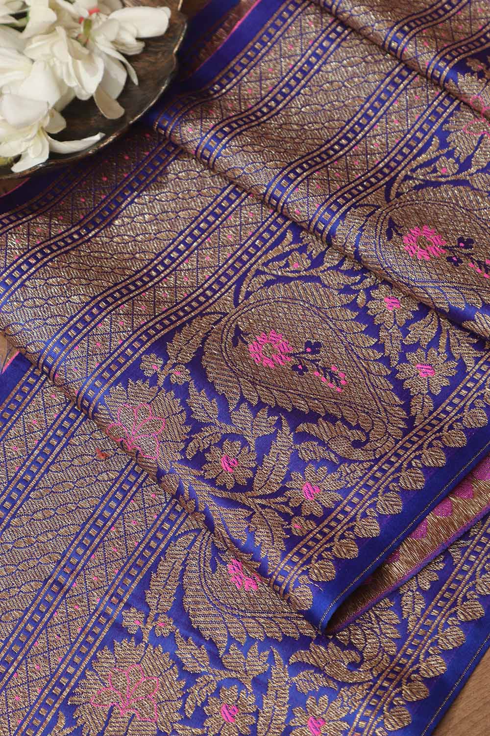 Elegant Blue Banarasi Silk Lace ( 1 Mtr ) - Luxurion World