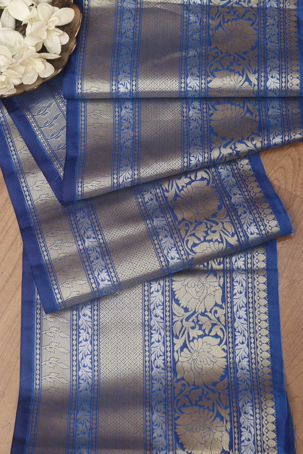 Elegant Blue Banarasi Silk Lace ( 1 Mtr ) - Luxurion World