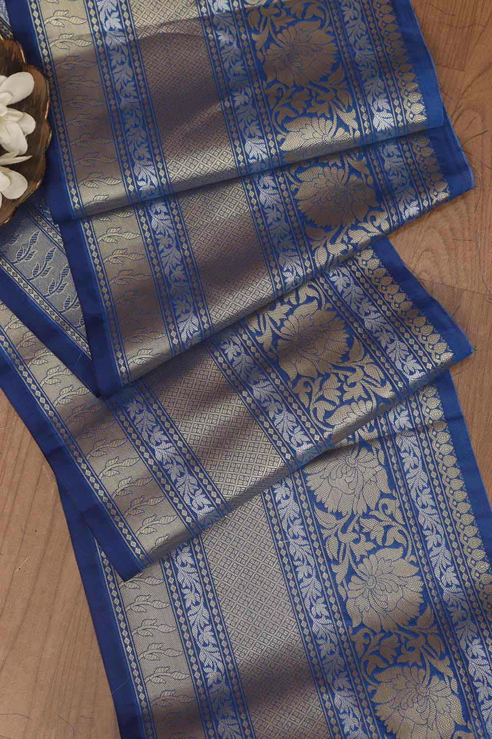 Elegant Blue Banarasi Silk Lace ( 1 Mtr ) - Luxurion World