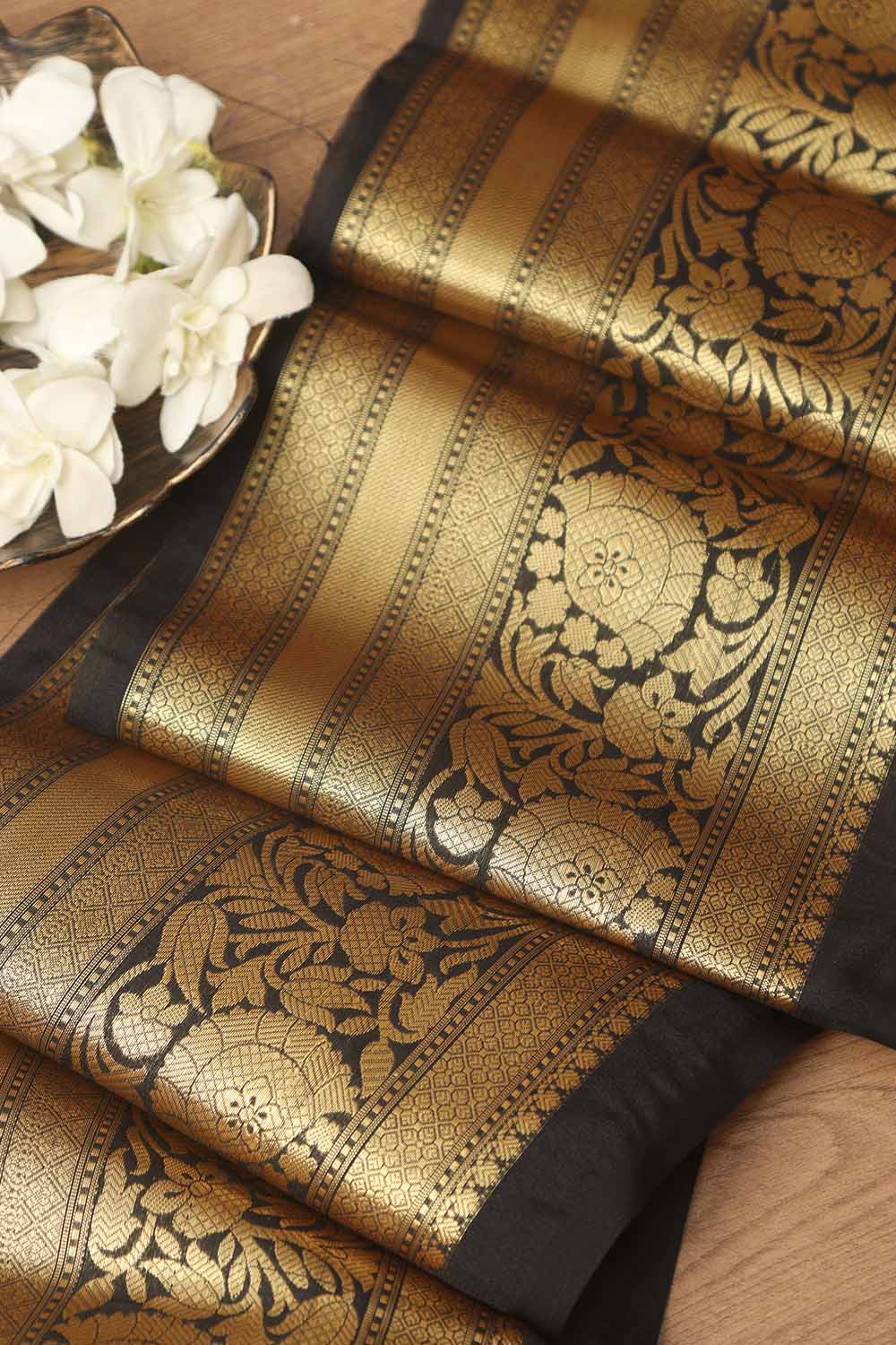 Exquisite Black Banarasi Silk Lace - 1 Mtr - Luxurion World