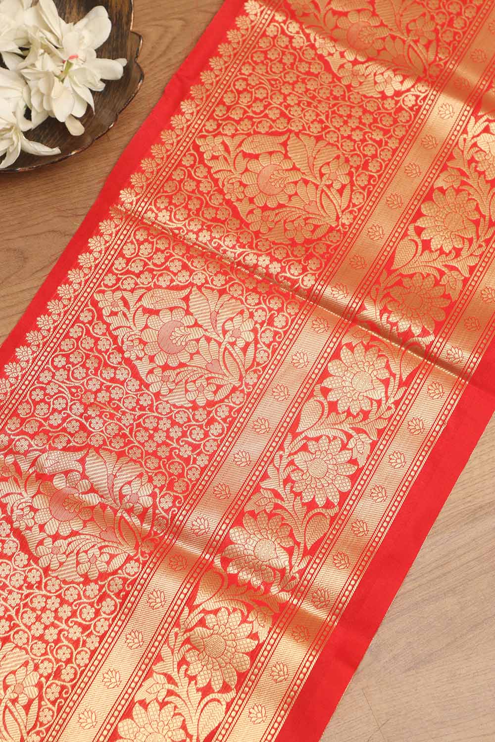 Red Banarasi Silk Lace - 1 Mtr: Elegant & Stylish - Luxurion World