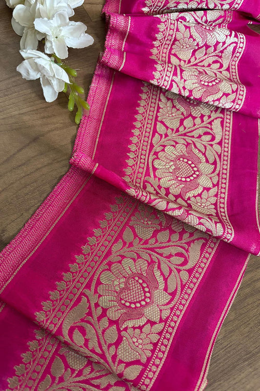 Stunning Pink Banarasi Silk Lace ( 1 Mtr ) - Luxurion World