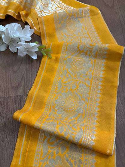 Stunning Yellow Banarasi Silk Lace ( 1 Mtr ) - Luxurion World