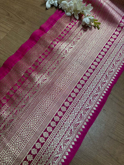 Elegant Pink Banarasi Silk Lace ( 1 Mtr ) - Luxurion World