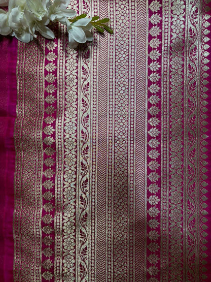 Elegant Pink Banarasi Silk Lace ( 1 Mtr ) - Luxurion World