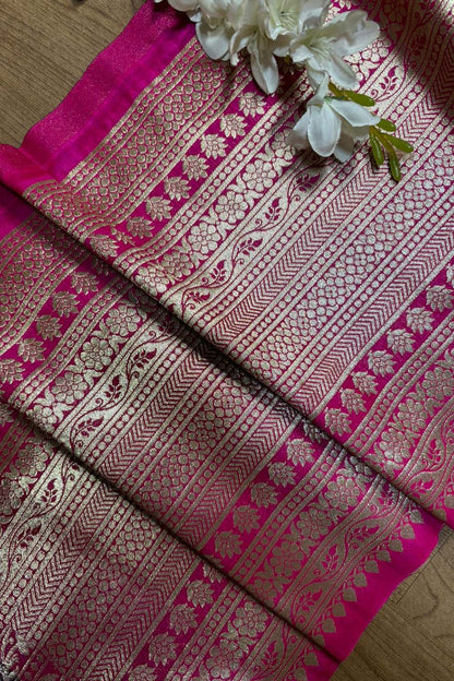 Elegant Pink Banarasi Silk Lace ( 1 Mtr ) - Luxurion World