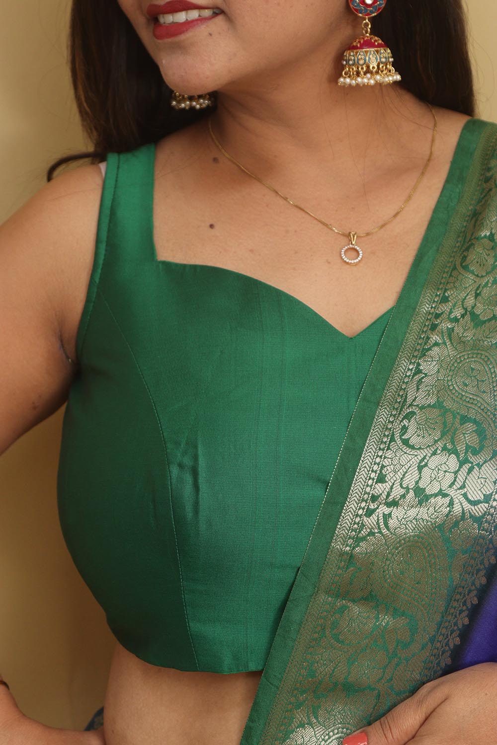 Green Silk Non Padded Blouse - Simple Elegance - Luxurion World