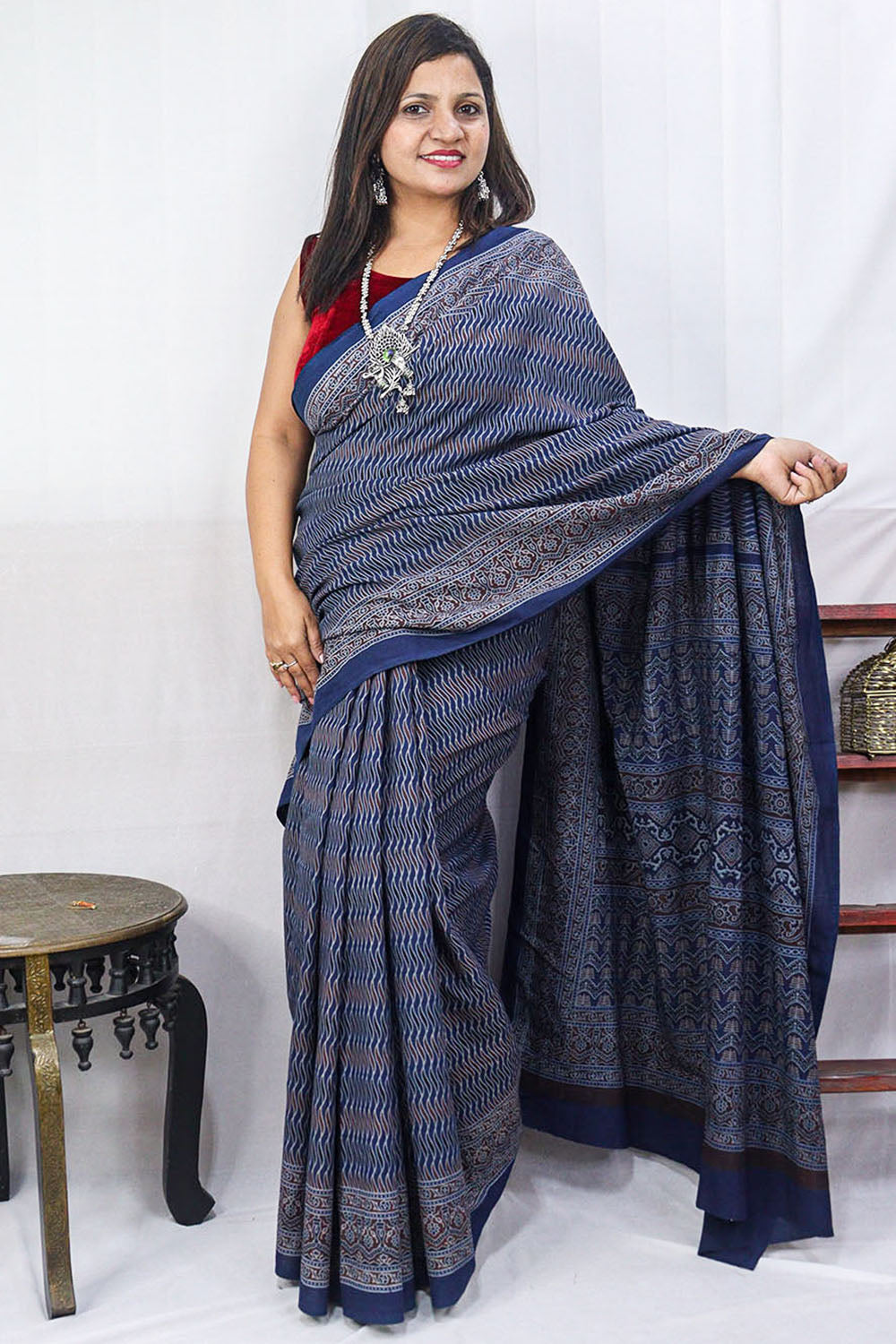 New Style & Design Ajrakh on Dola Silk Saree, Pure Hand Block Print,organic  Colors, Skin Friendly, Natural Dyed, Silk Sarees for Women - Etsy Norway