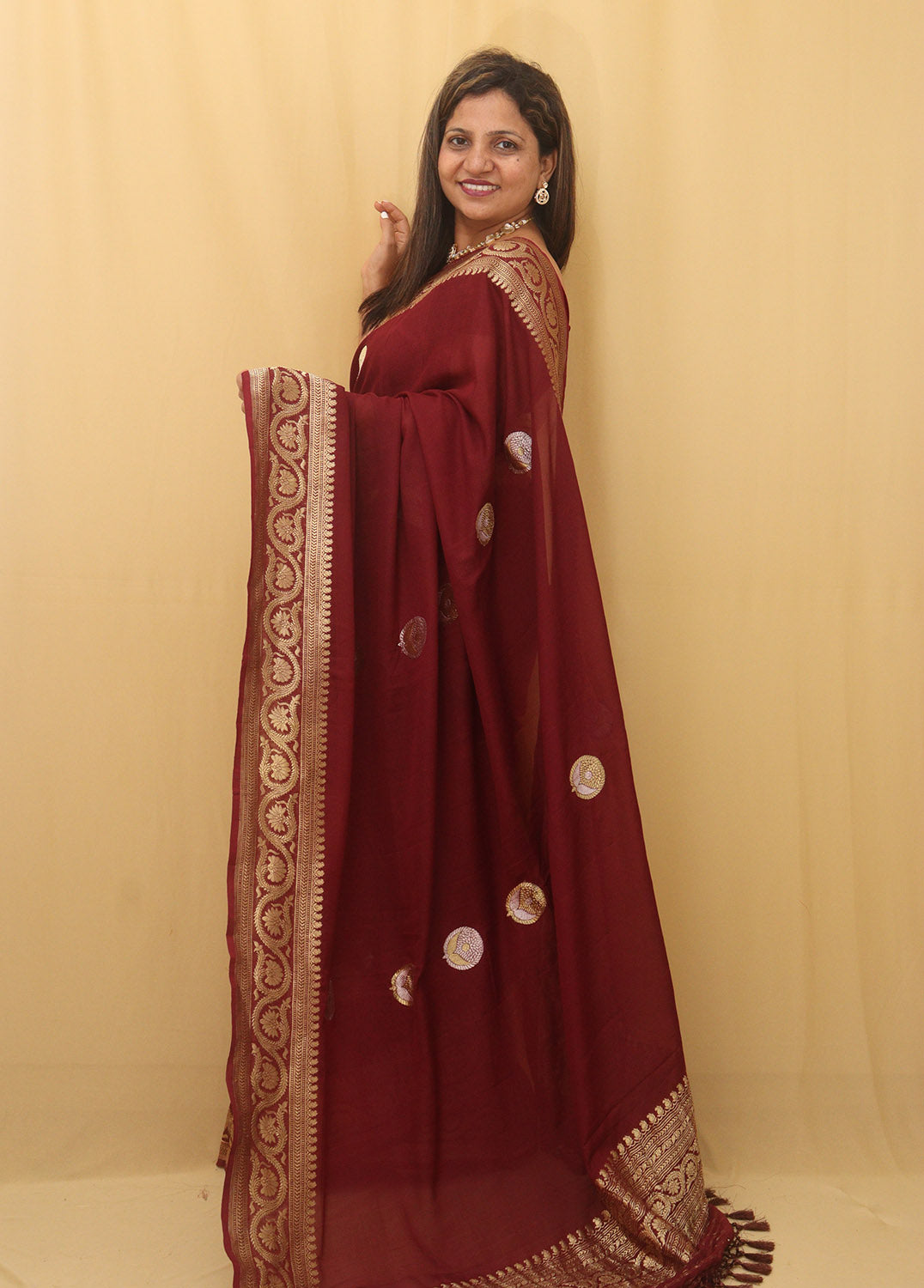 Maroon Color Embroidery Party Wear Georgette Saree | FHRT329438807 |  Heenastyle