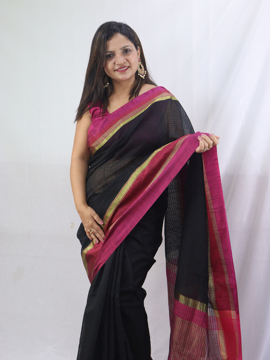 Handloom Cotton Silk Ilkal With Pure Resham Pallu Grey With Pink Border  Saree in Solapur at best price by Very Much Indian - Justdial