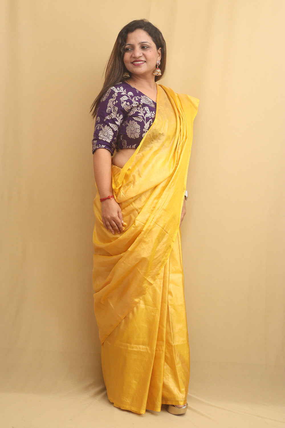 Yellow plain linen sarees | Kiran's Boutique
