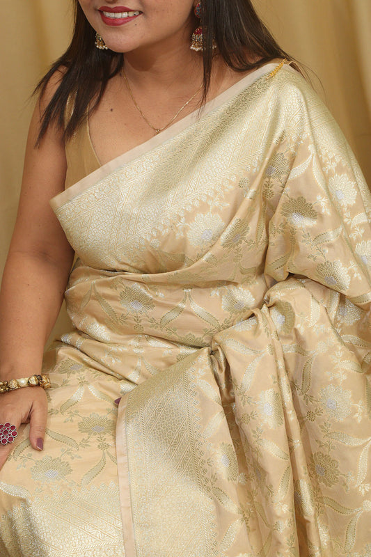 Soft and Elegant Pastel Banarasi Silk Sona Roopa Saree - Luxurion World