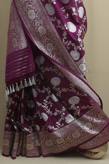 Regal Purple Banarasi Silk Saree - Timeless Elegance - Luxurion World