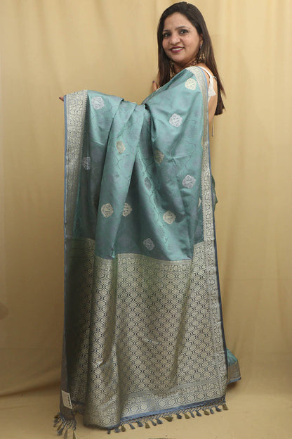 Graceful Grey Banarasi Silk Saree - Luxurion World