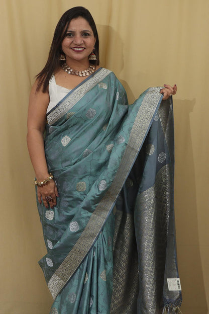 Graceful Grey Banarasi Silk Saree - Luxurion World