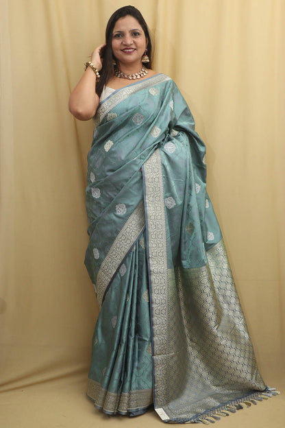 Graceful Grey Banarasi Silk Saree - Luxurion World