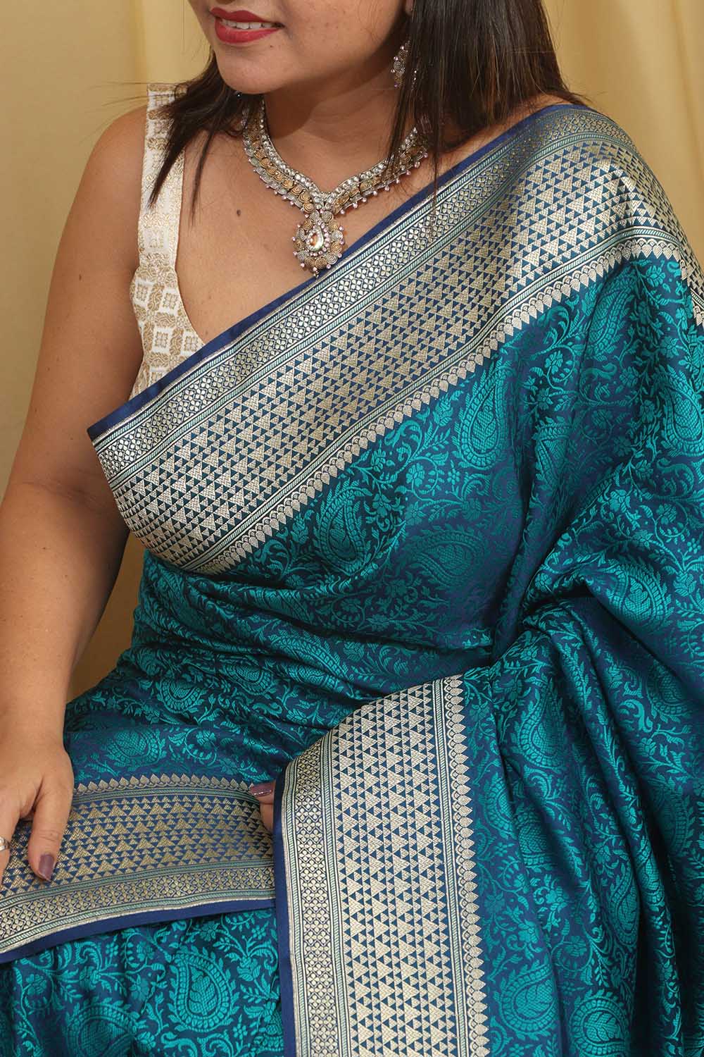 Royal Blue Banarasi Silk Saree - Elegant and Timeless - Luxurion World