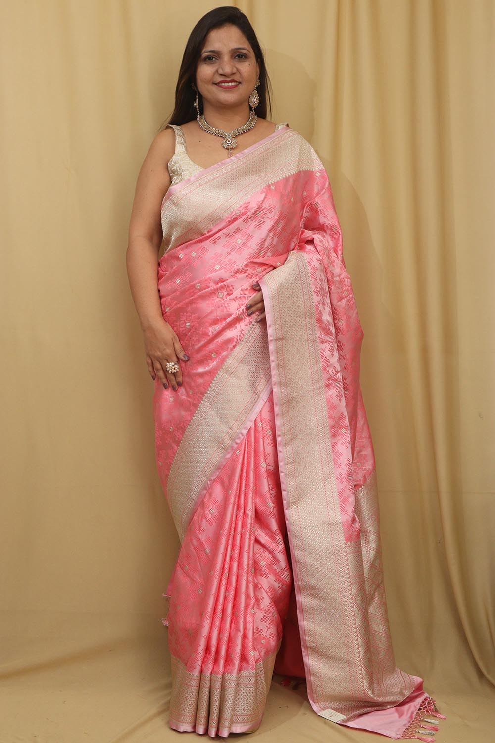 Stunning Banarasi Silk Saree in Pretty Pink - Luxurion World