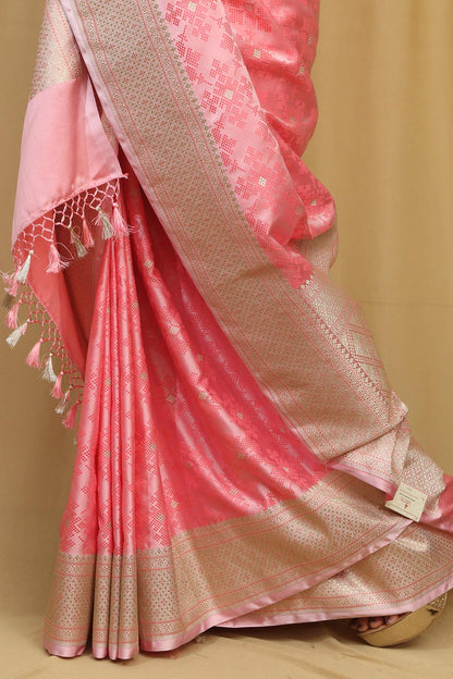 Stunning Banarasi Silk Saree in Pretty Pink - Luxurion World