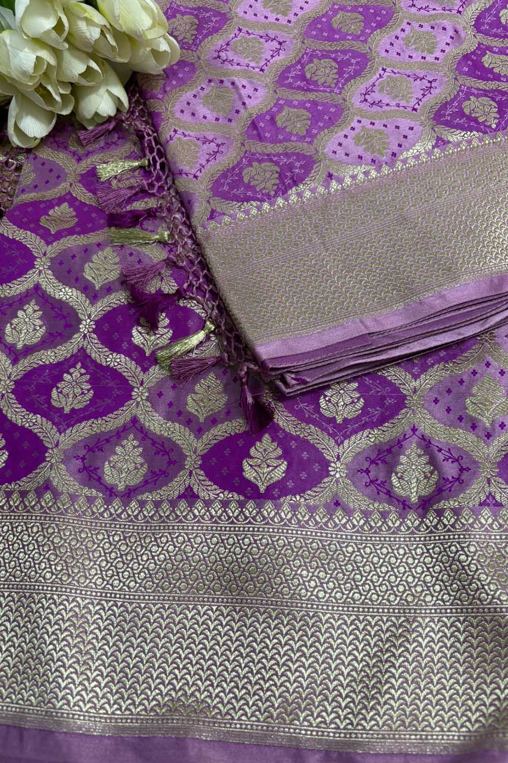 Elegant Purple Banarasi Silk Saree - Perfect for Any Occasion - Luxurion World