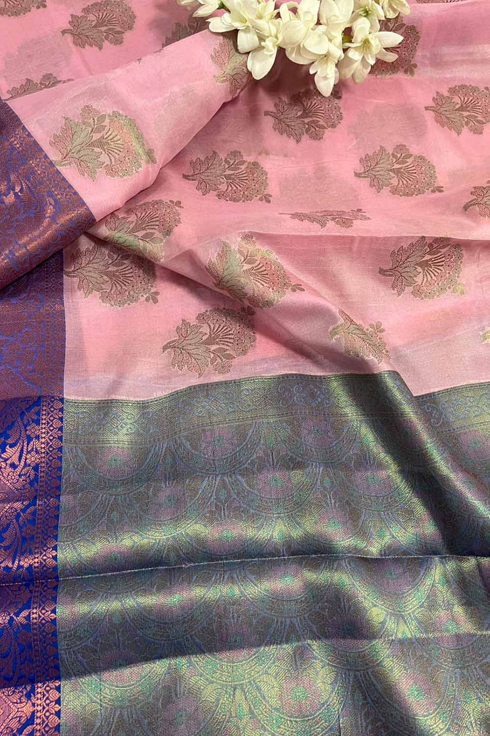 Elegant Pink Banarasi Cotton Silk Saree - Luxurion World