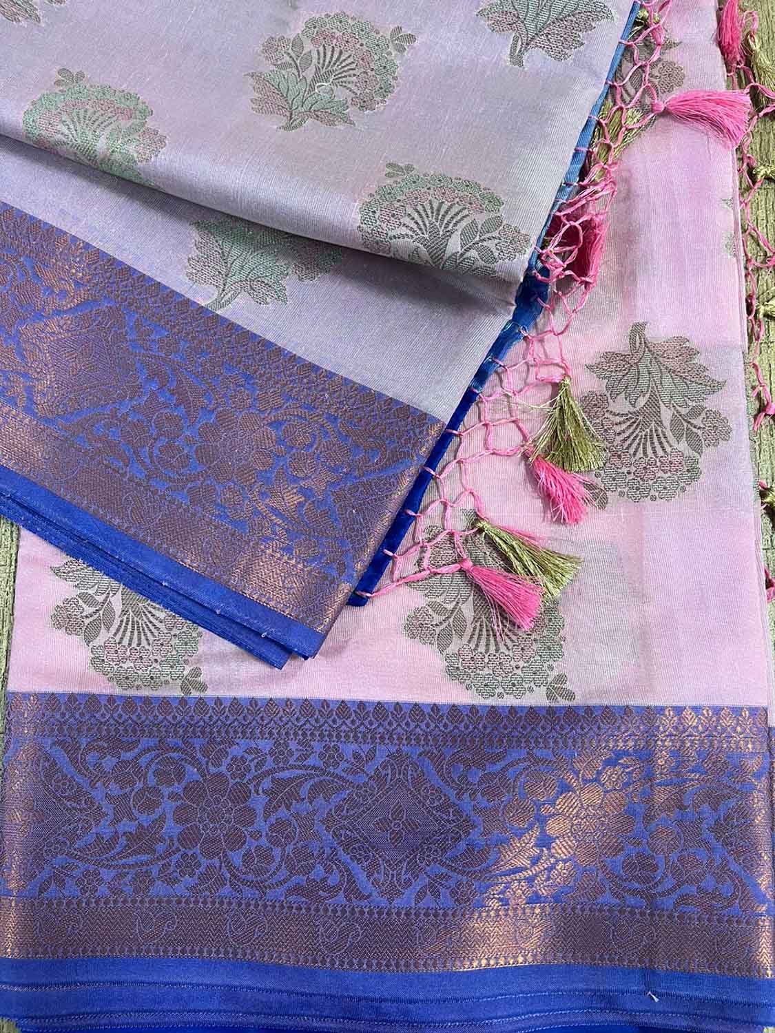 Elegant Pink Banarasi Cotton Silk Saree - Luxurion World